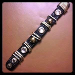 Pebbled leather looking bronze bling bracelet